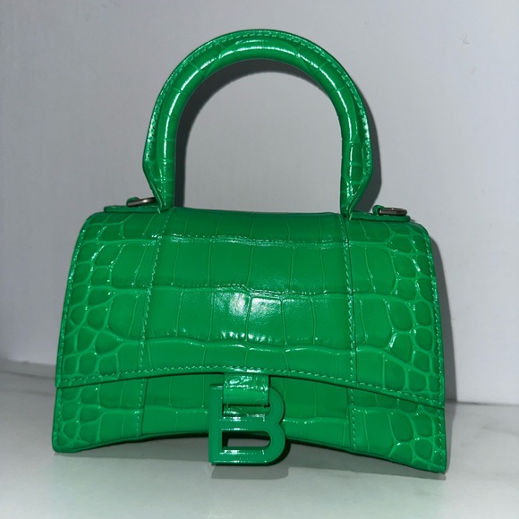 Balenciaga Emerald Green Embossed Leather Hourglass XS Top Handle Bag - Picture 2 of 9